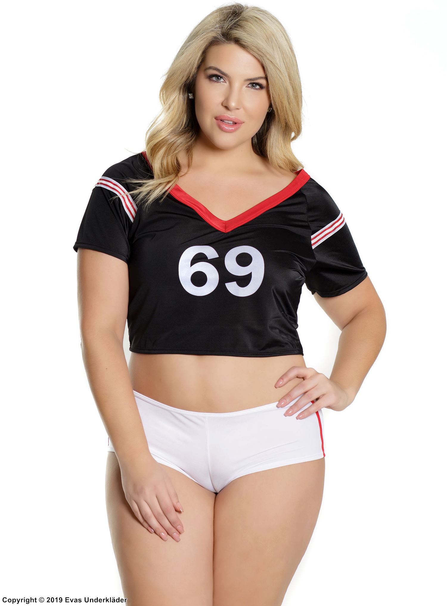 Female American football fan, crop top and panty, short sleeves, plus size